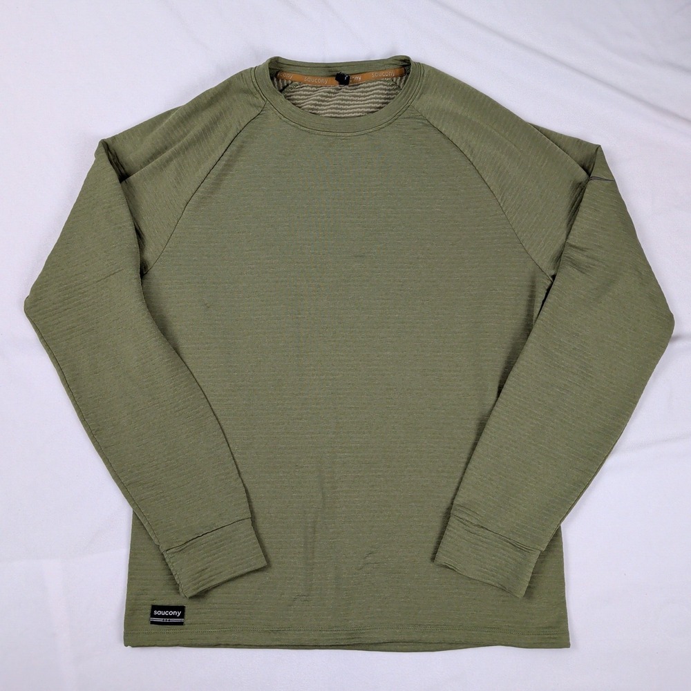 Saucony Running‎ Long Sleeve Shirt Mens Medium Green Gym Workout Hiking Athletic
